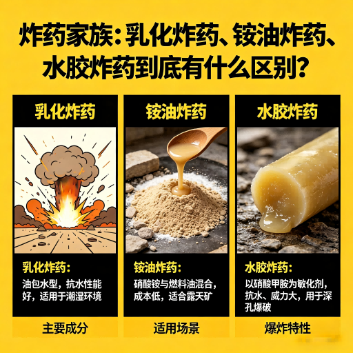 芦淞炸药家族：乳化炸药、铵油炸药、水胶炸药到底有什么区别？